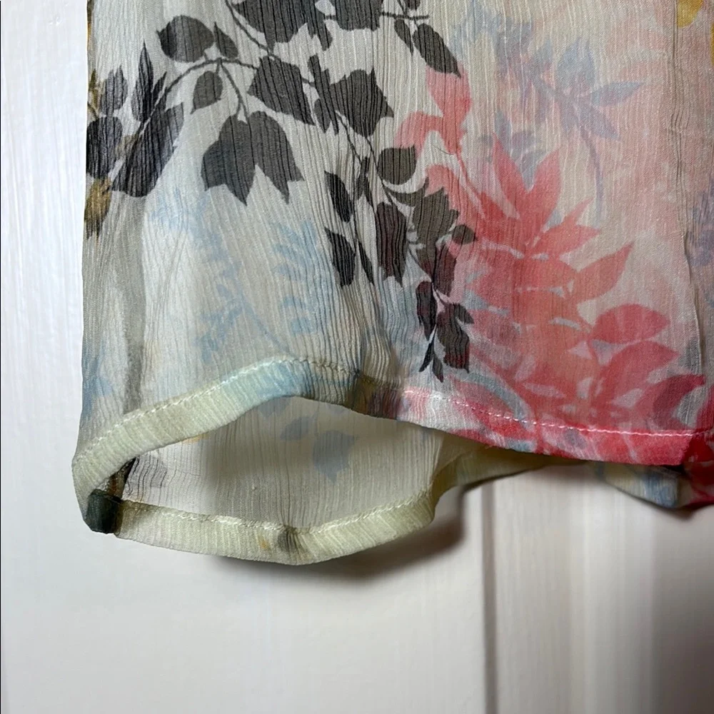 Paul & Joe Boho Silk Chiffon Floral Short Sleeve Blouse size L - Picture 10 of 11